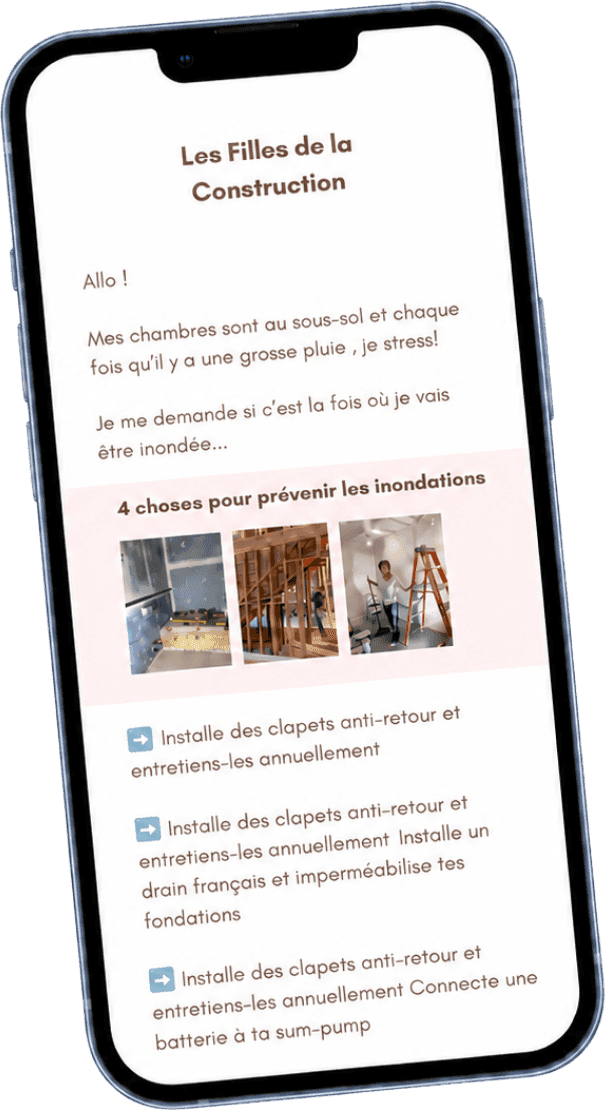Aperçu de l’infolettre des Filles de la construction sur un téléphone
