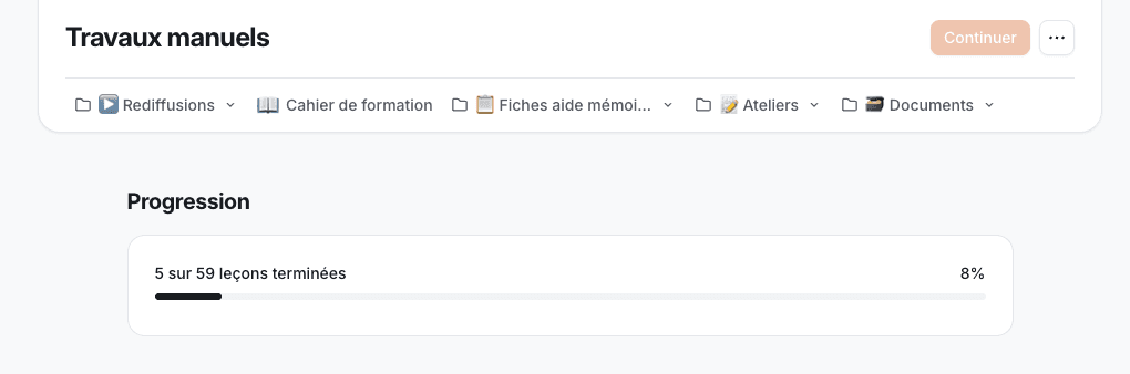 La progression dans la formation Travaux manuels
