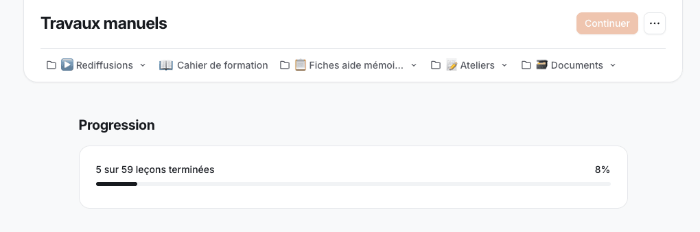 La progression dans la formation Travaux manuels